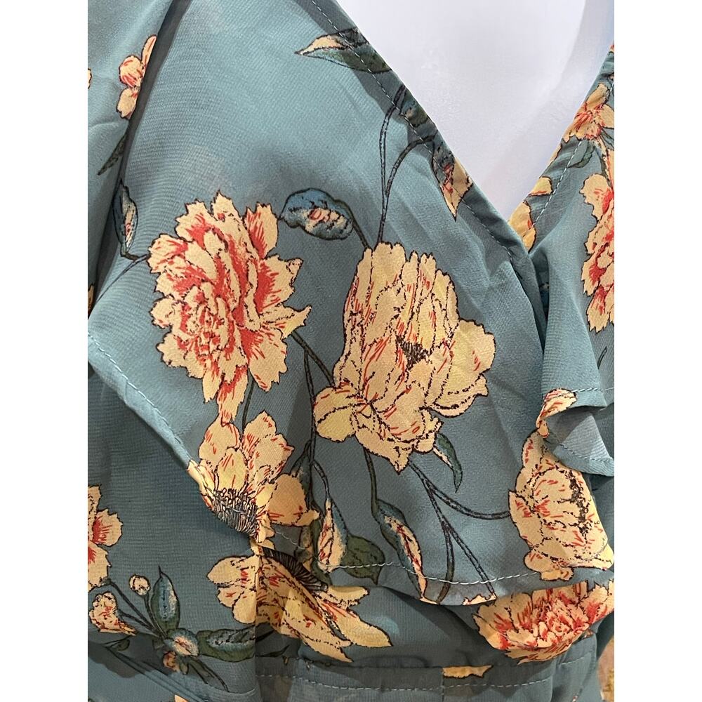 Forever 21 Teal Floral Romper Jumpsuit Women’s Size Small - Picture 4 of 6